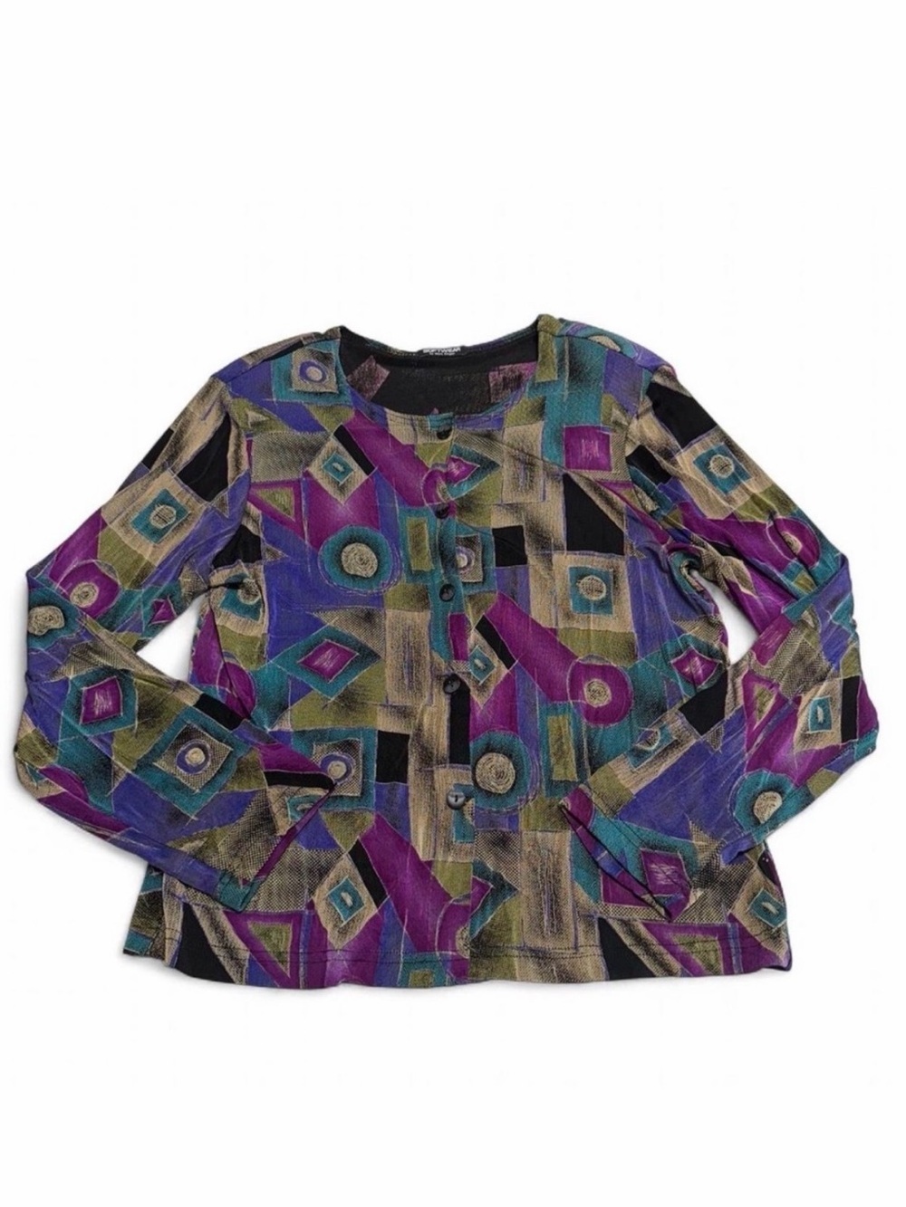 Vintage 90’s Abstract Geometric Acetate Top Cardigan Women’s Large Maximalist